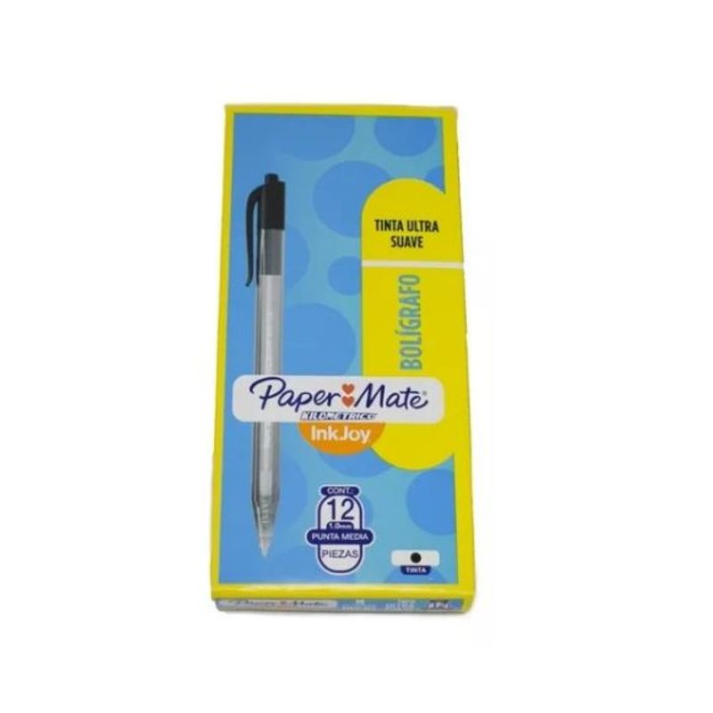 PAPER MATE - Lapicero Kilometrico Retractil Negro X 12 unidades