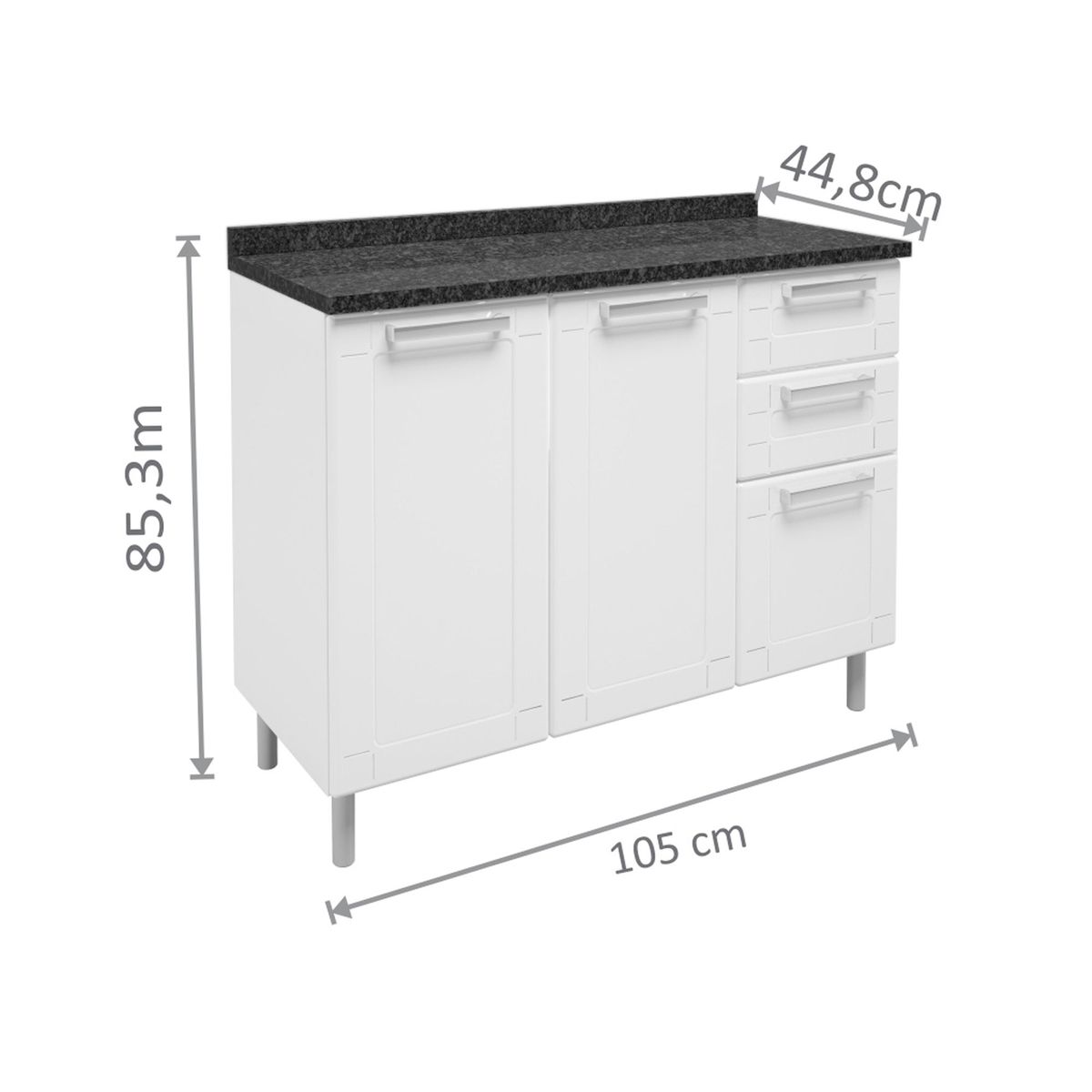 BERTOLINI - Mueble base en acero 105cm incluye meson 2 cajones  blanco