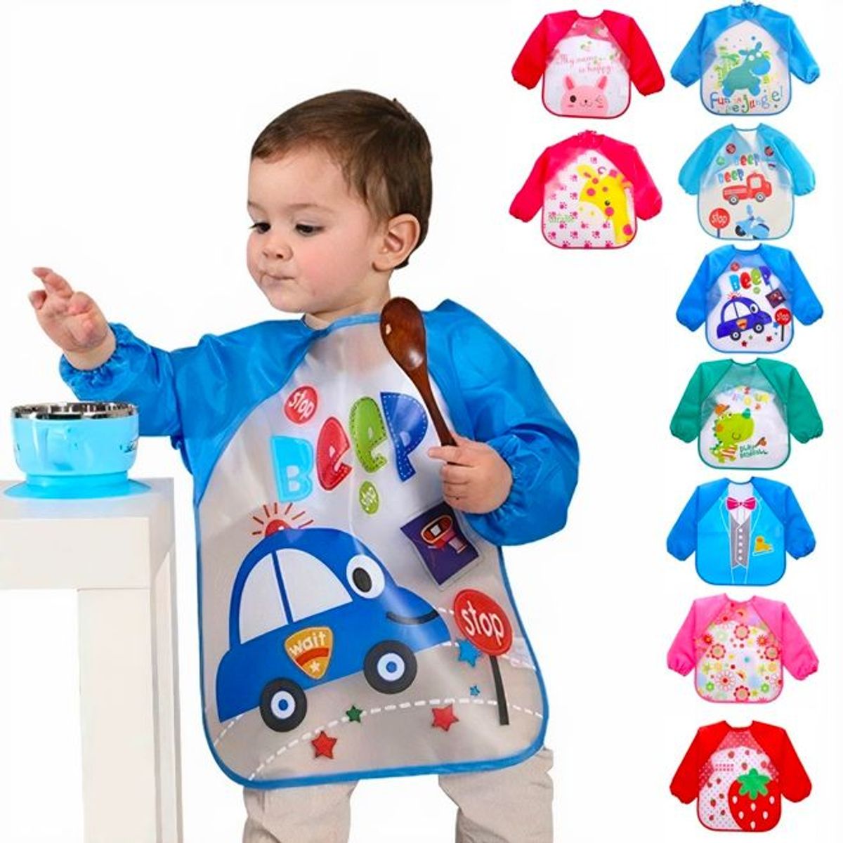 STALION - Babero Delantal Bebés Y Niños De Manga Larga Impermeable - Traje pato