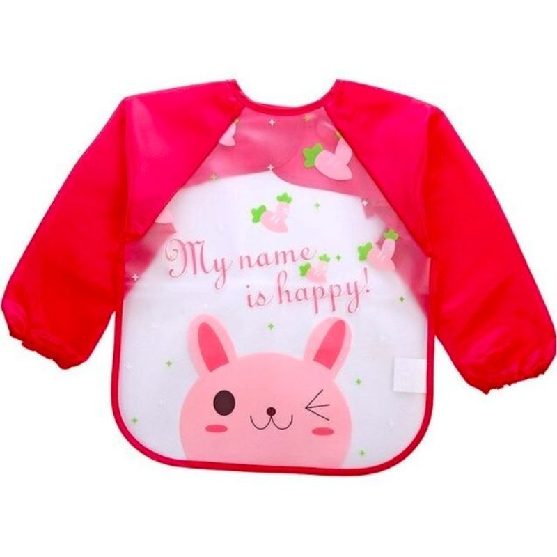 STALION - Babero Delantal Bebés Y Niños De Manga Larga Impermeable - Conejo rosa