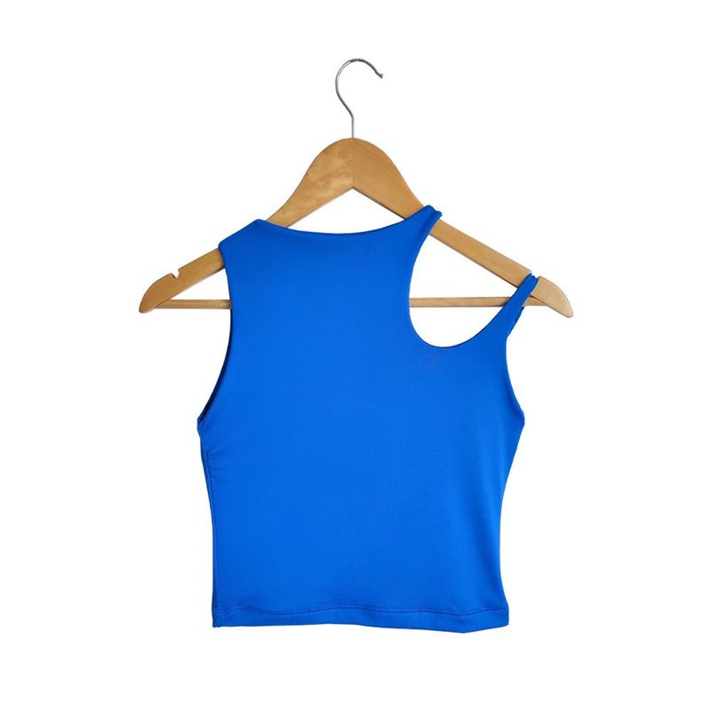 SYK - Crop Top Para Mujer Blusa  Unicolor Licrado Azul.