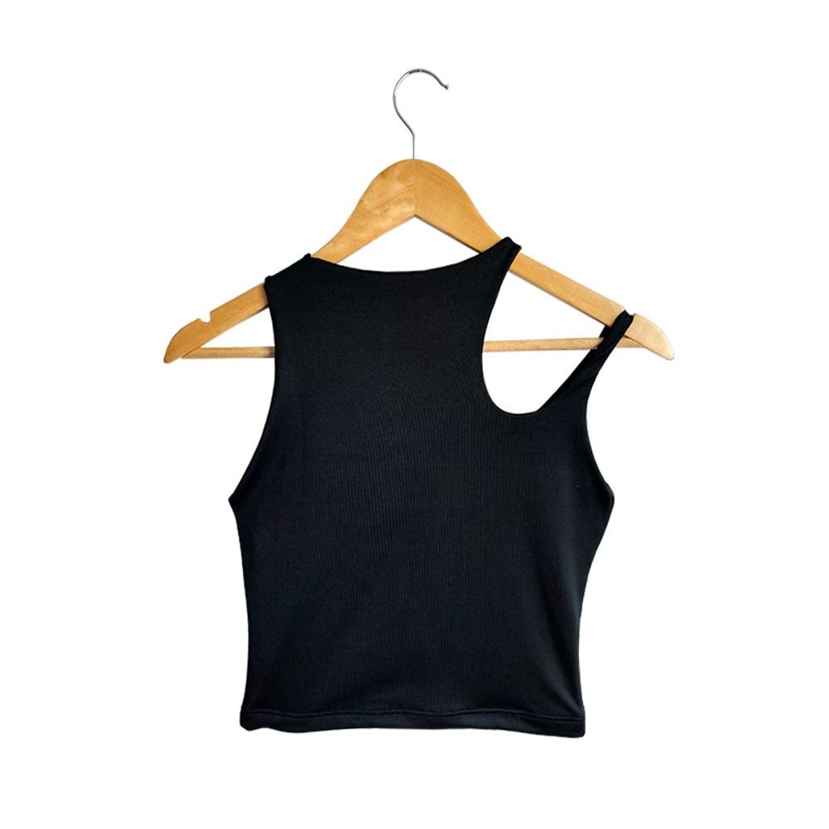 SYK - Blusa Crop Top Para Mujer Unicolor Licrado Básica Sin Mangas Negro