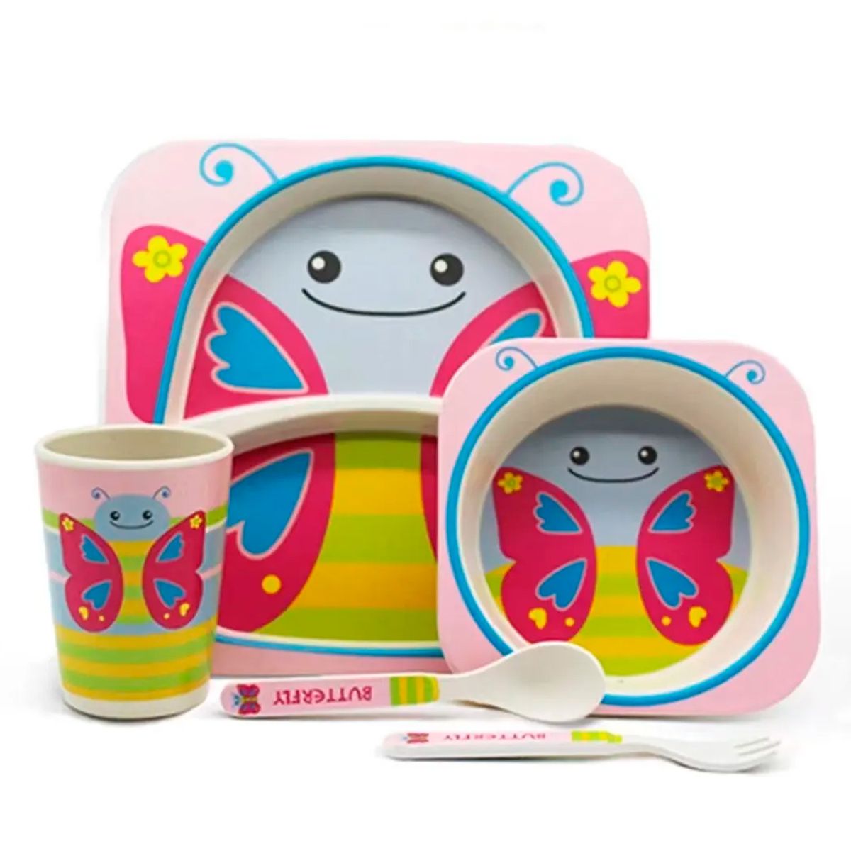 ENFANT'ASY - Set vajilla bebe niños bambú 5 pcs biodegradable Mariposa