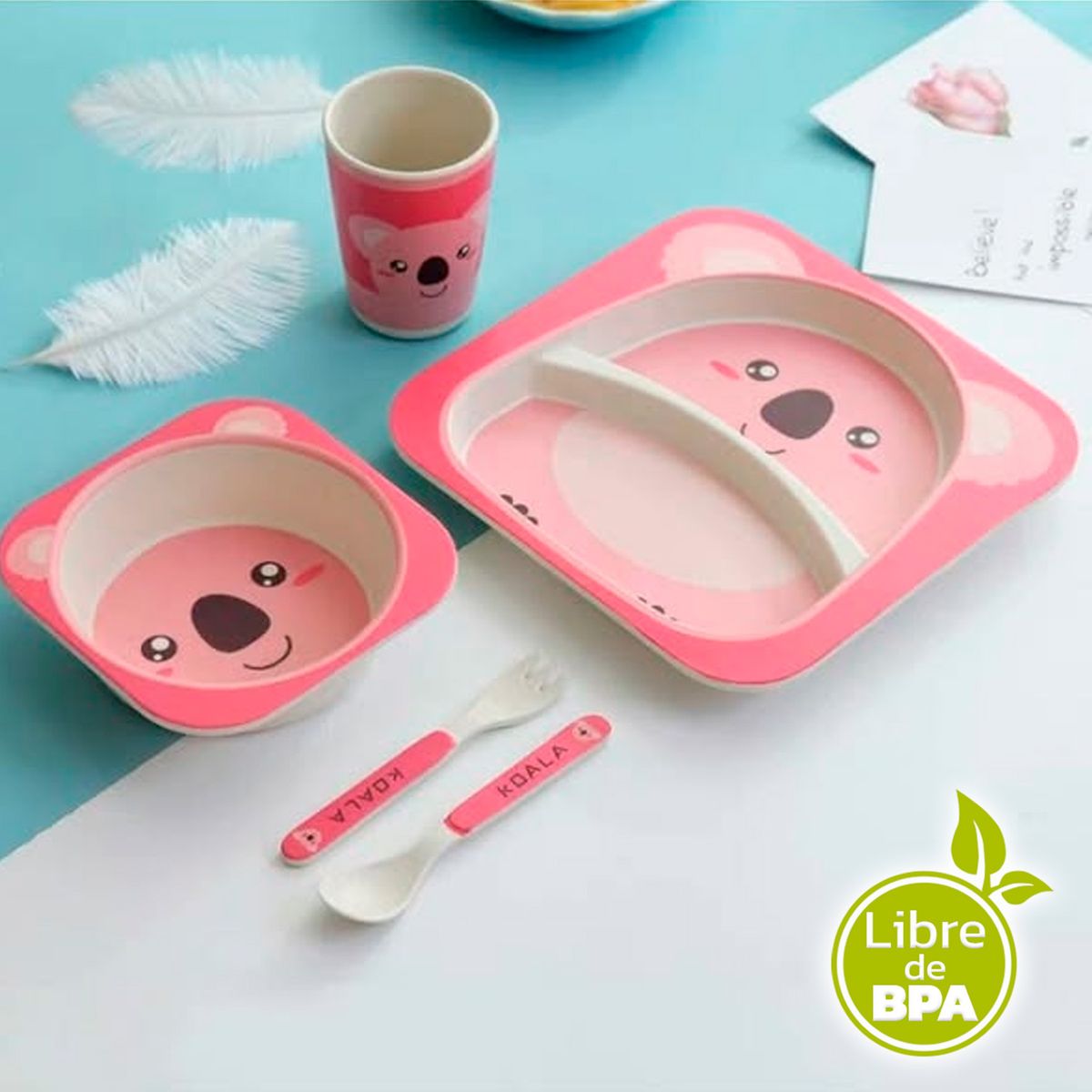 ENFANT'ASY - Set vajilla bebe niños bambú 5 piezas biodegradable Koala