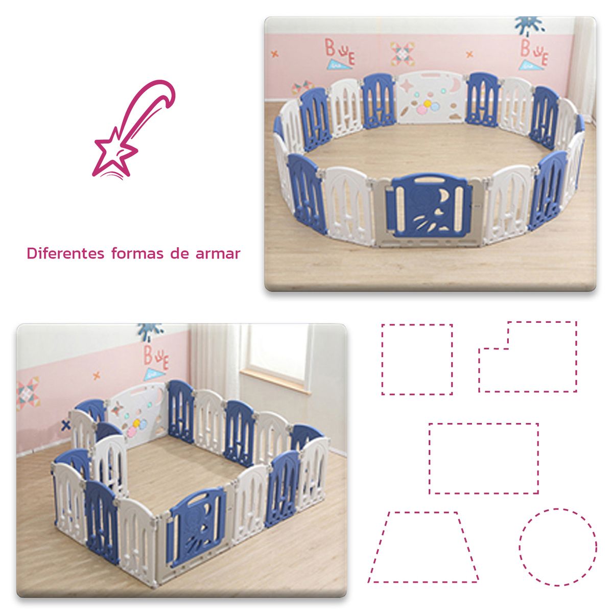 ENFANT'ASY - Corral área de juego modulable y plegable playpen 16 + 2 paneles
