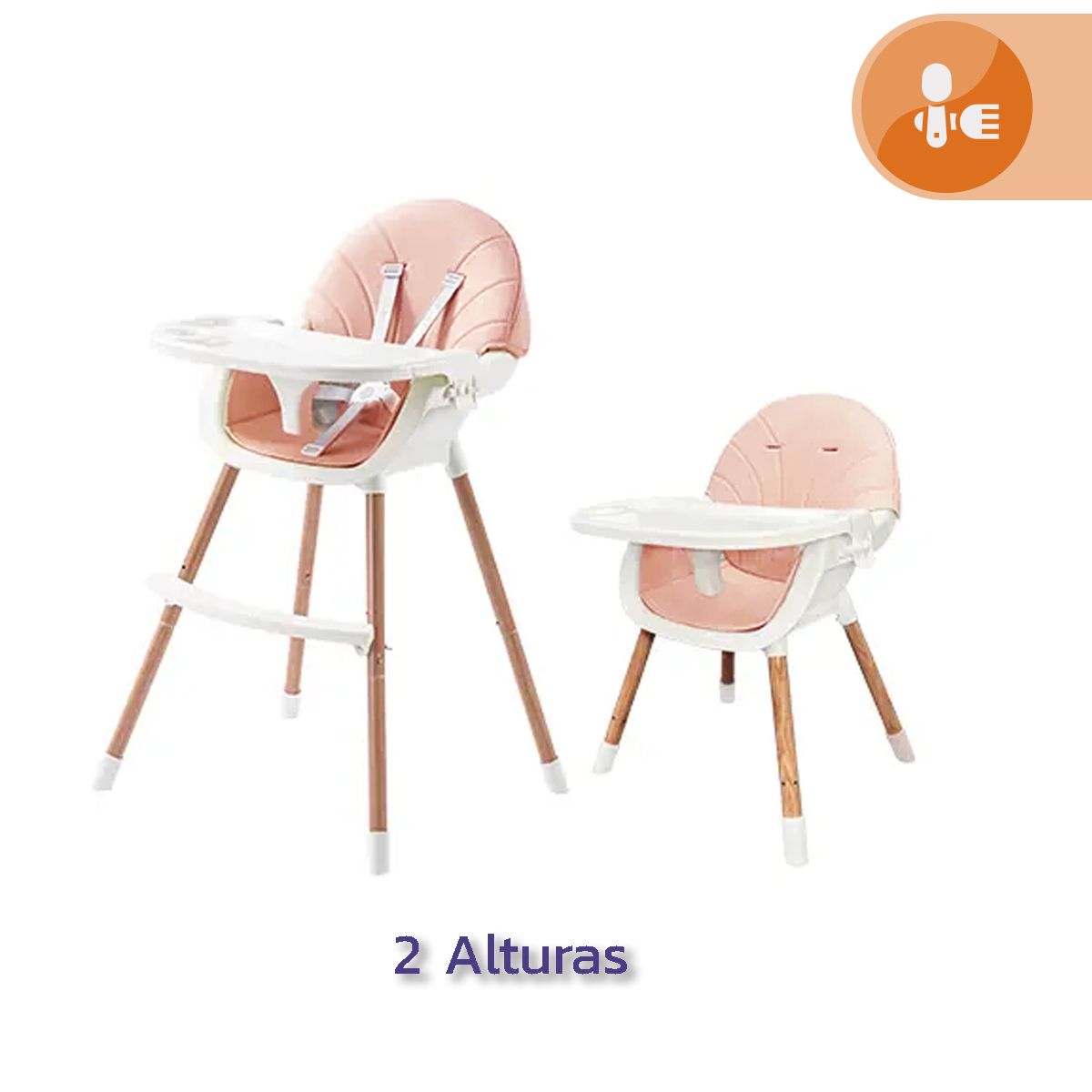 ENFANT'ASY - Silla comedor trona bebé doble altura doble bandeja ROSADA-