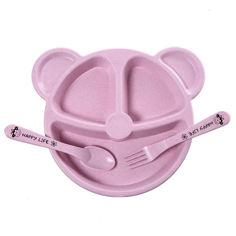 ENFANT'ASY - Set vajilla bebes niños fibra de trigo 3 piezas Rosa