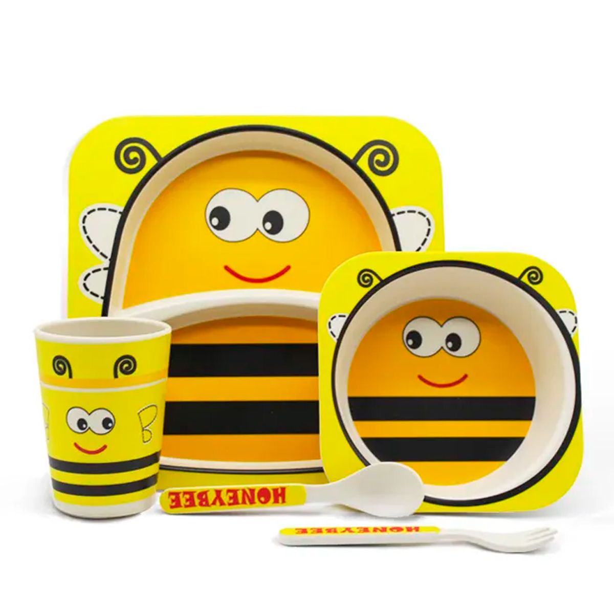 ENFANT'ASY - Set vajilla bebe niños bambú 5 piezas biodegradable Abeja