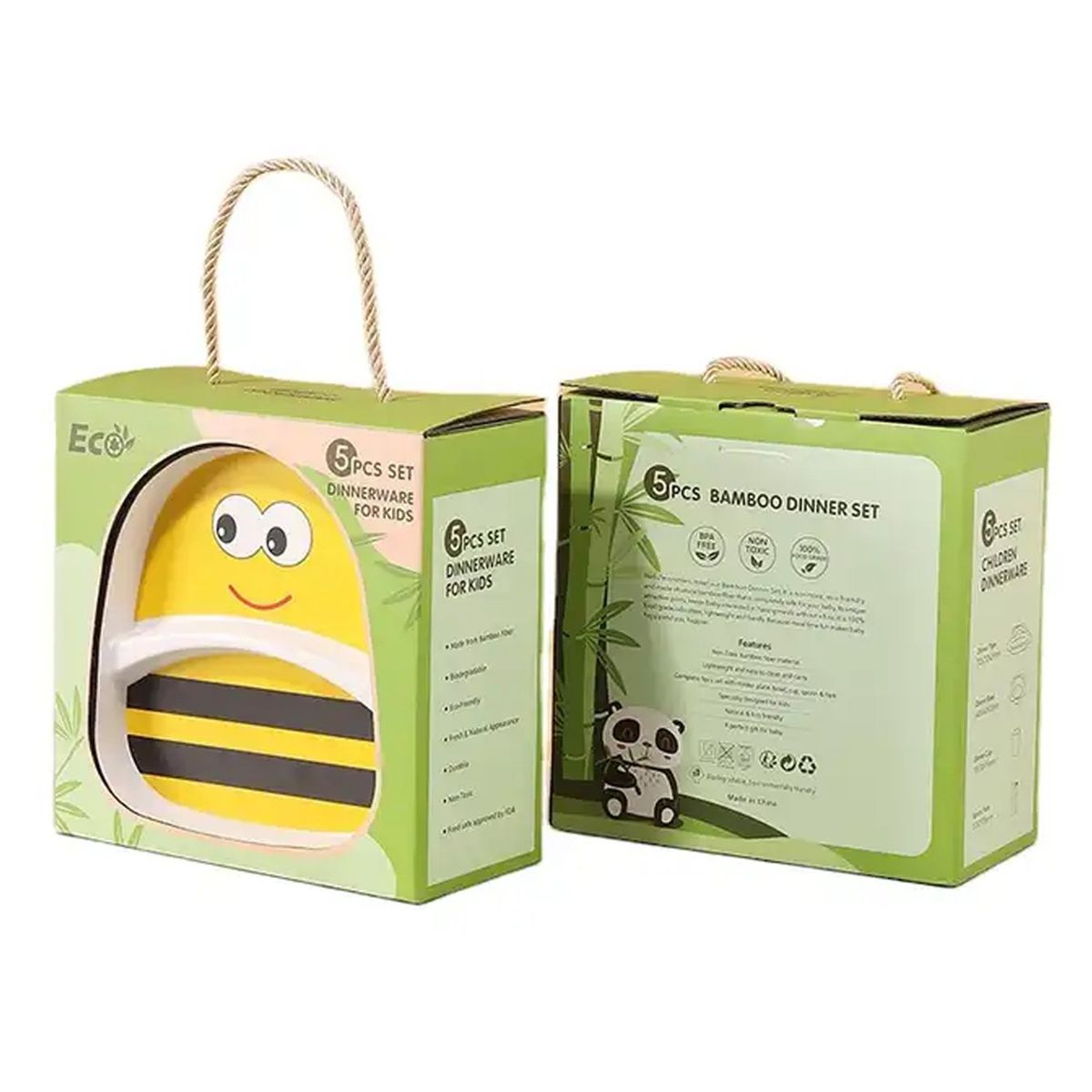 ENFANT'ASY - Set vajilla bebe niños bambú 5 piezas biodegradable Abeja