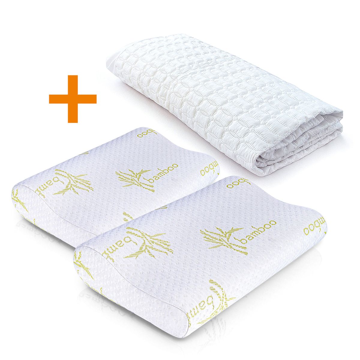 ENERGY PLUS - Combo: Protector colchón algodón Doble + 2 Almohadas Bamboo