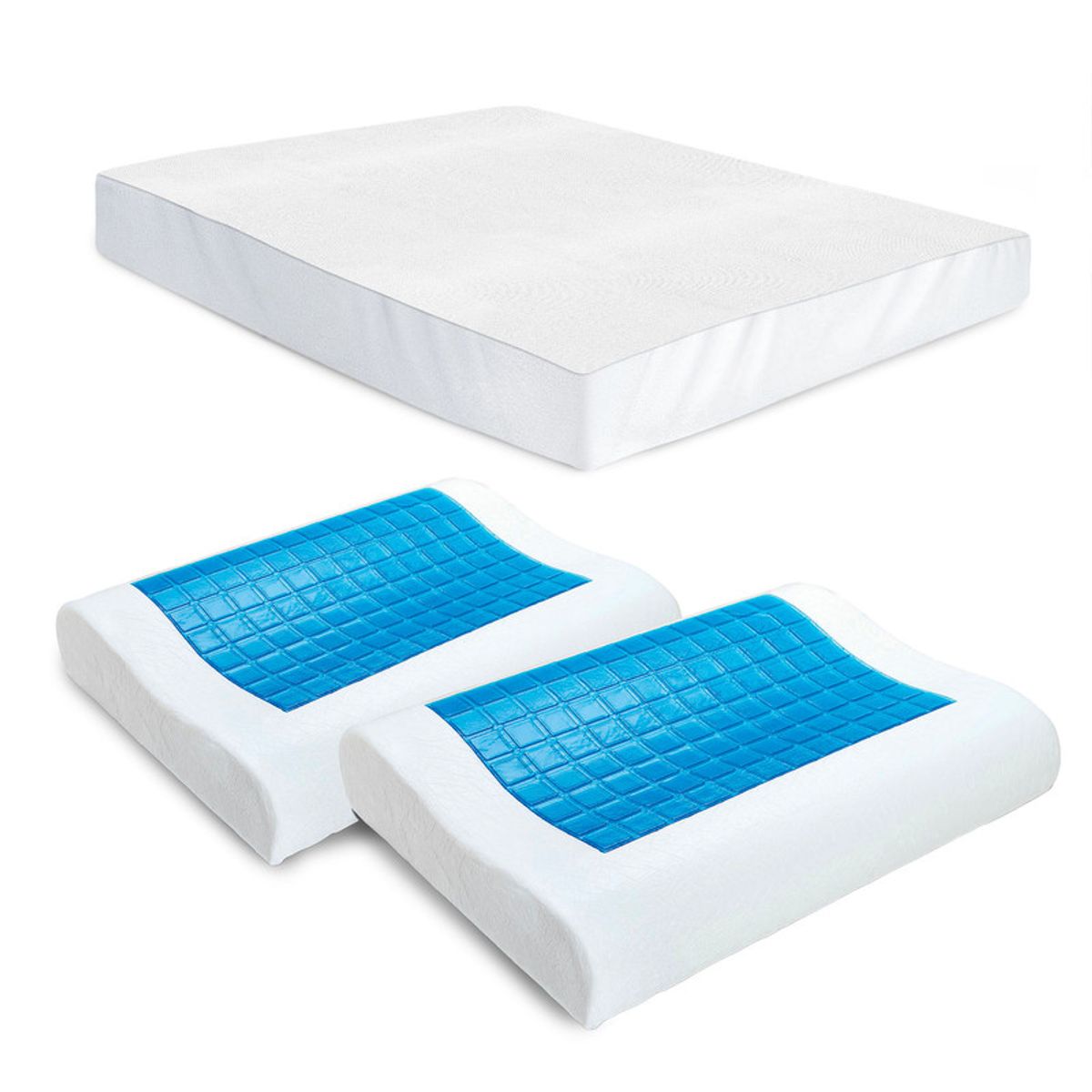 ENERGY PLUS - Combo: Protector colchón Antifluido senc + 2 Almohadas Gel Ortopédica