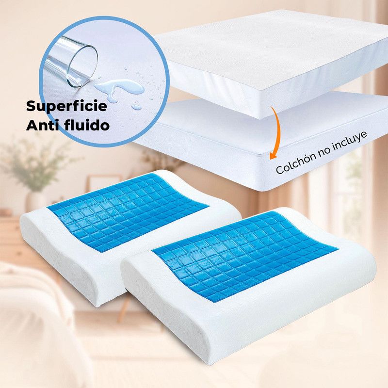 ENERGY PLUS - Combo Protector colchón antifluido semid 2 Almohadas Gel Ortopédica