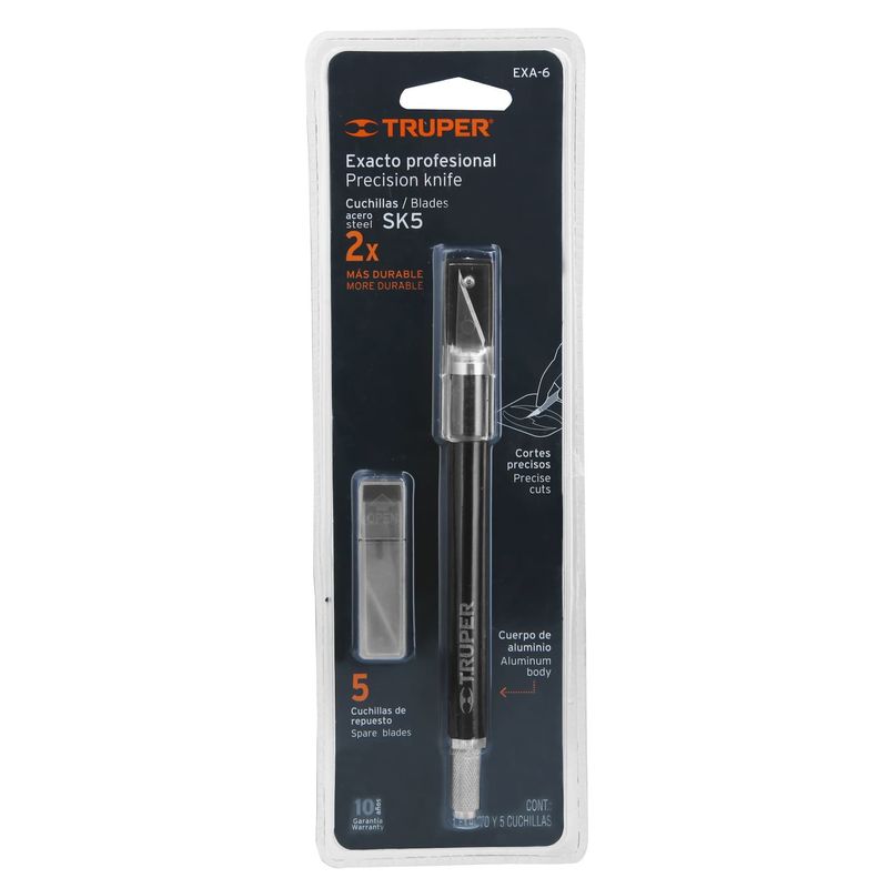 TRUPER - Exacto 6" profesional con 5 cuchillas de acero SK5, Truper