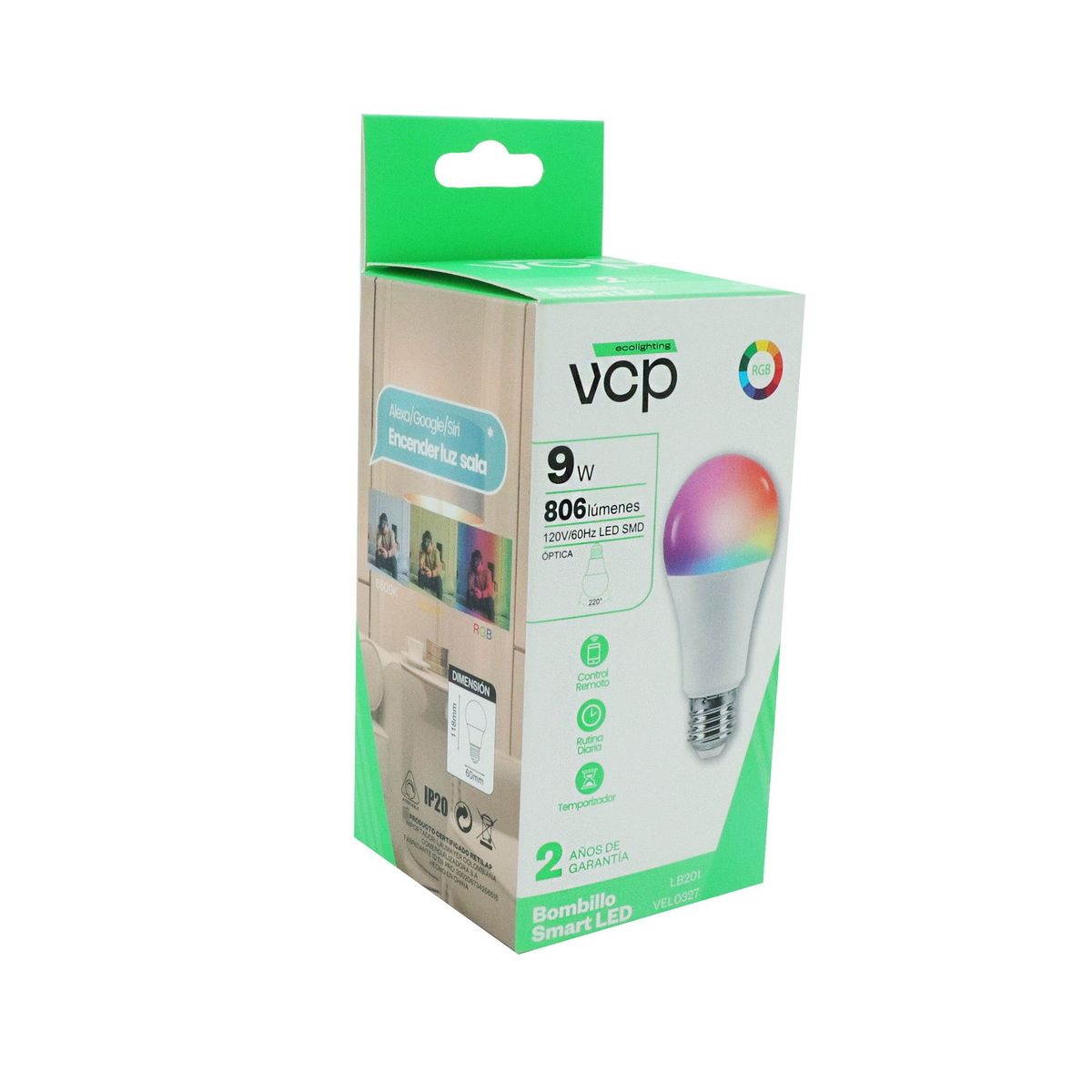 VCP - Bombillo Led Inteligente Rgb Wifi Google Alexa 9w A19