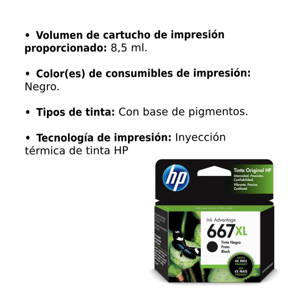 HP - Cartucho de Tinta Hp 667xl Negro de Alto Rendimiento Original