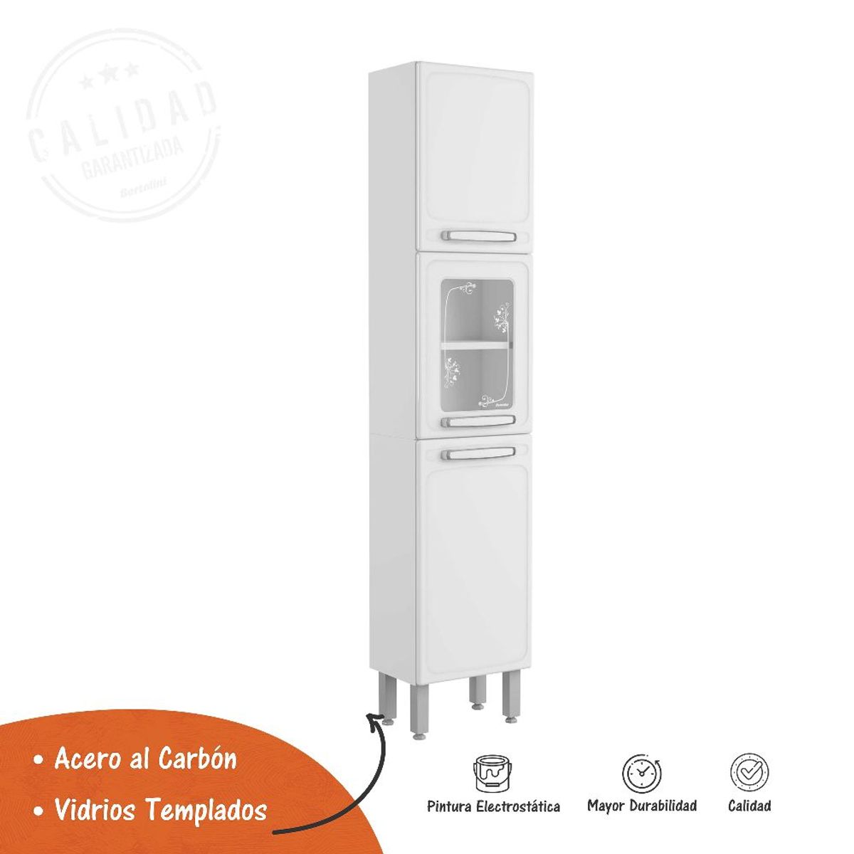 BERTOLINI - Despensa de cocina en acero 40cm 3 puertas 5 entrepaños blanco