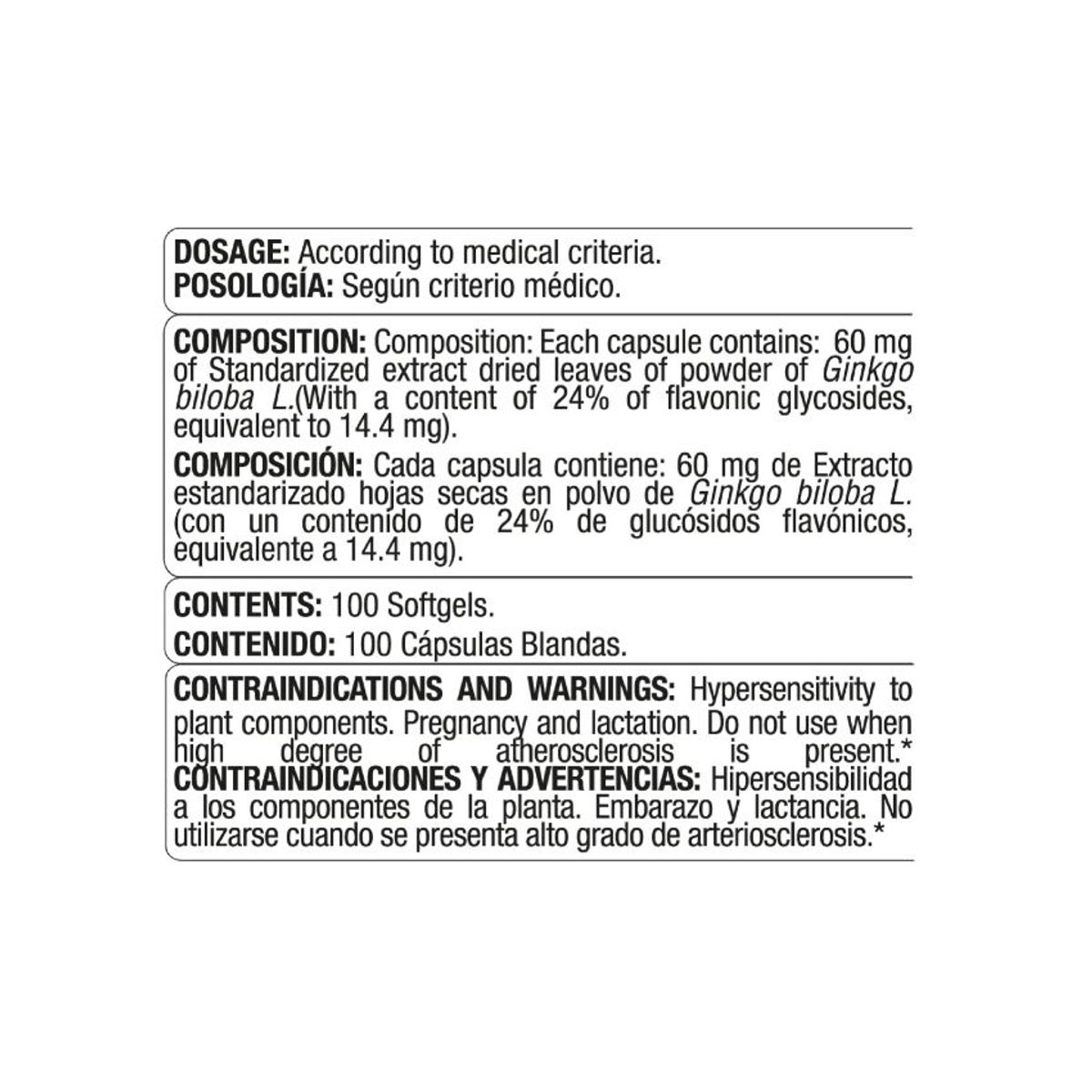 MEDICAL GREEN - Ginkgo Biloba 60mg 100 Capsulas_.