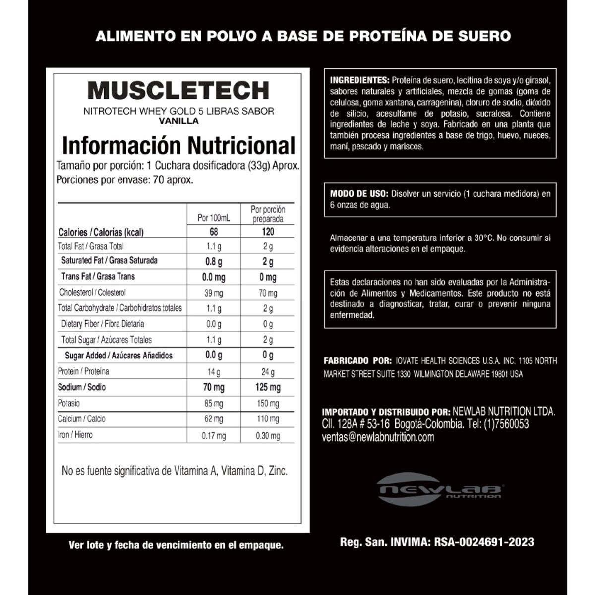 MUSCLETECH - Nitro Tech Whey Gold - 5 libras - Vainilla