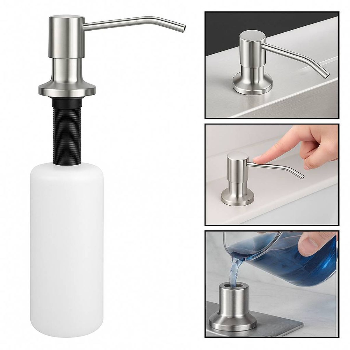 GENERICO - Dispensador Jabón 500ml Pico Acero Cuerpo Abs Cocina