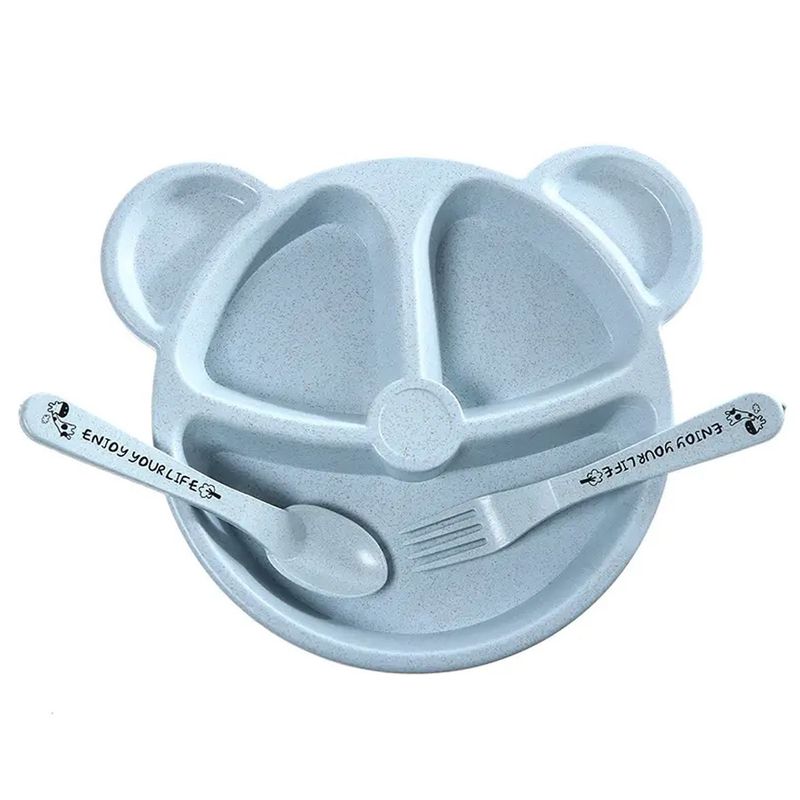 ENFANT'ASY - Set vajilla bebes niños fibra de trigo 3 piezas Azul