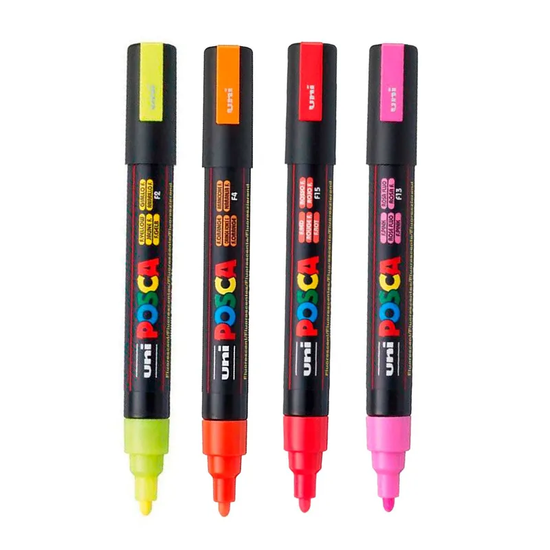 POSCA - Marcador Gráfico De Vinilo Posca Fluorescente Punta Pc-5m X4