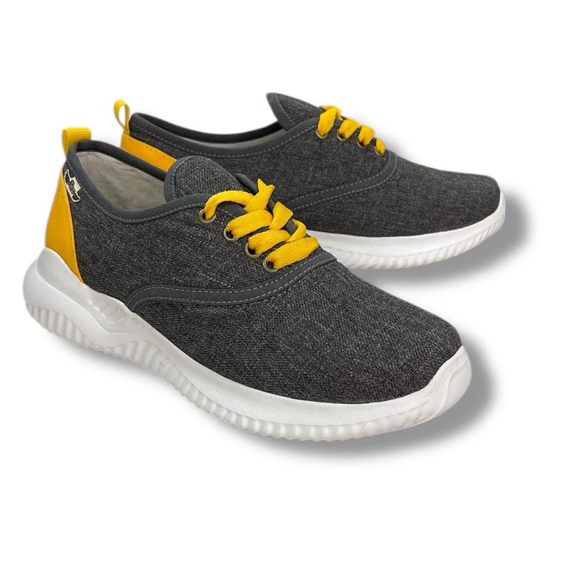 XIAN SHOES - Tenis UltraLivianos hombre gris sesgo amarillo