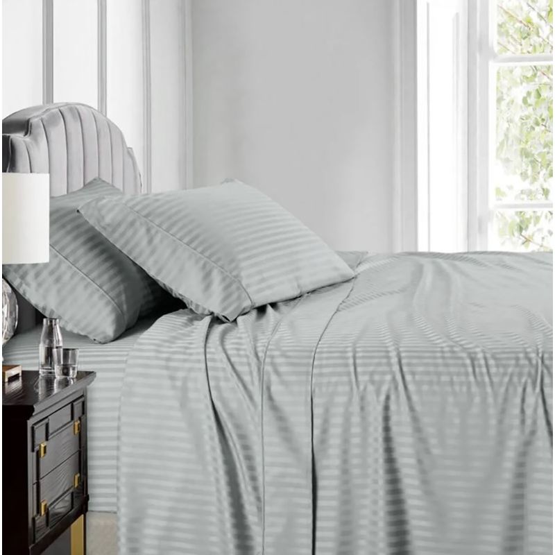GENERICO - Juego de sabanas doble Gris Plata sateen stripe