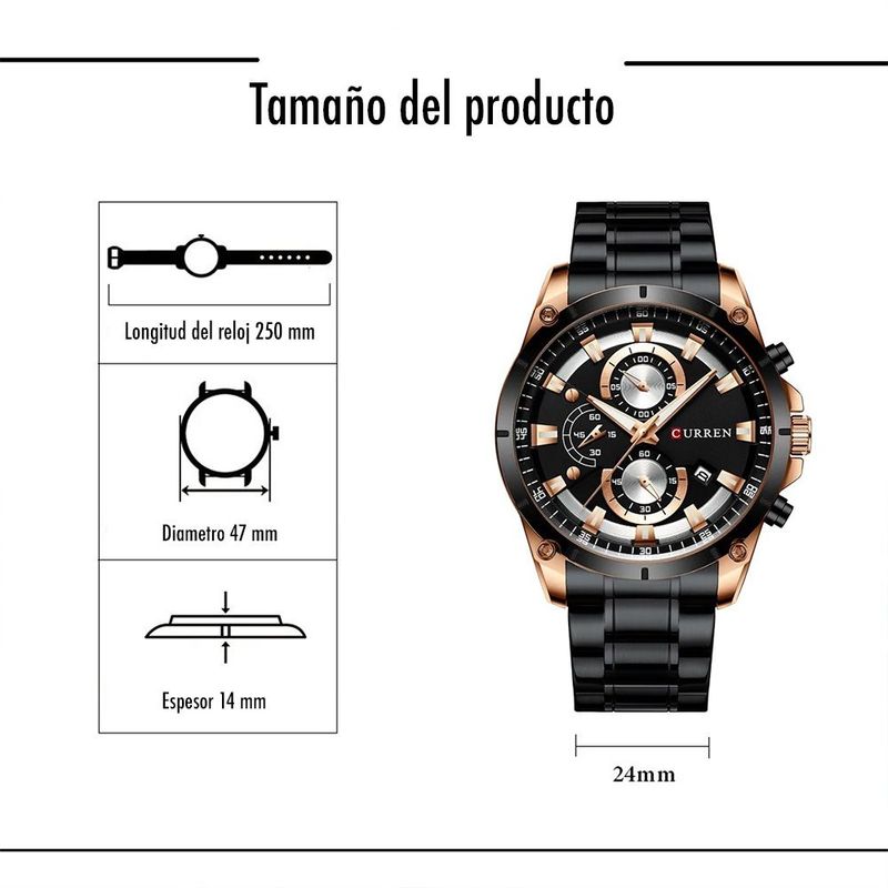CURREN - Reloj Hombre Curren 8360 Cuarzo Cronógrafo Correa Acero Inoxidable