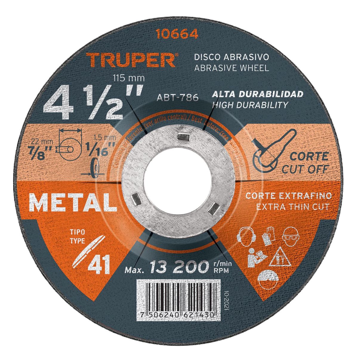 TRUPER - Disco de 4-12 para corte de metal tipo 41 Truper