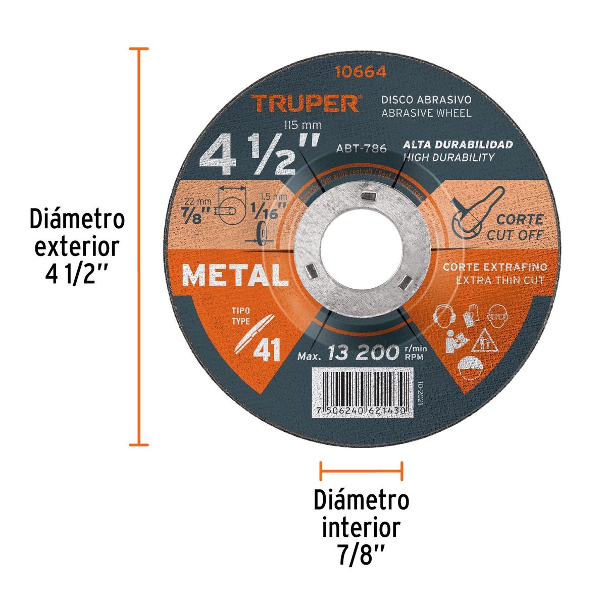 TRUPER - Disco de 4-12 para corte de metal tipo 41 Truper