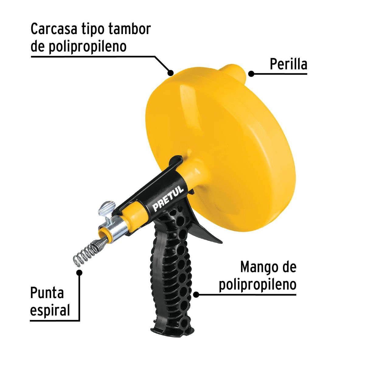 PRETUL - Destapacaños de 76 m manual con mango, Pretul