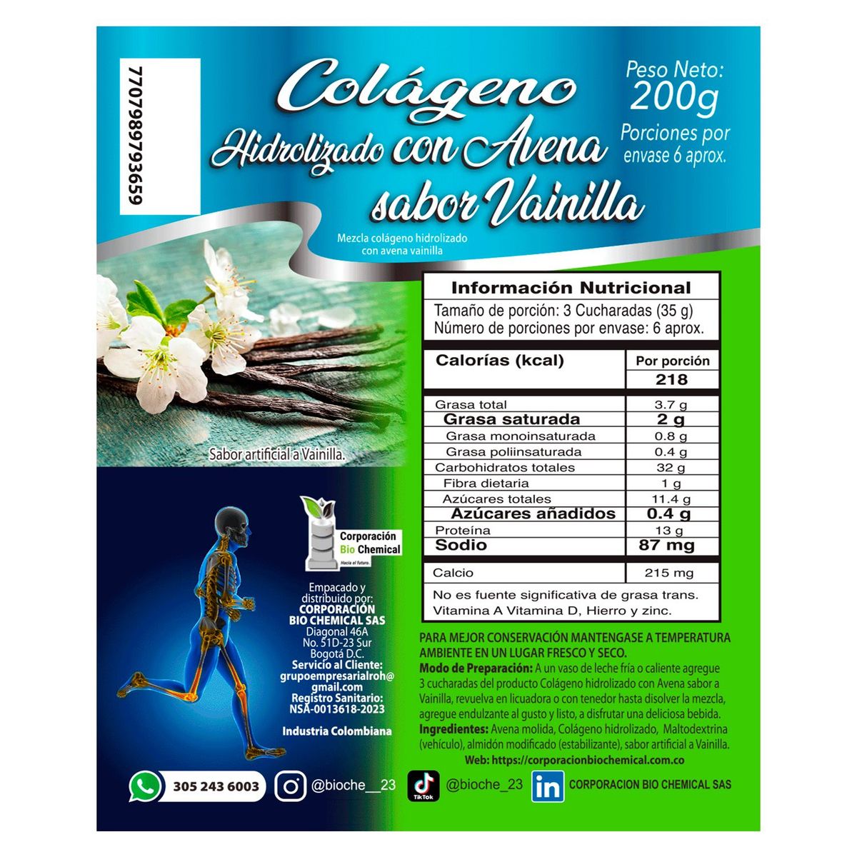 GENERICO - Colágeno Hidrolizado con Avena Sabor a Vainilla 200g