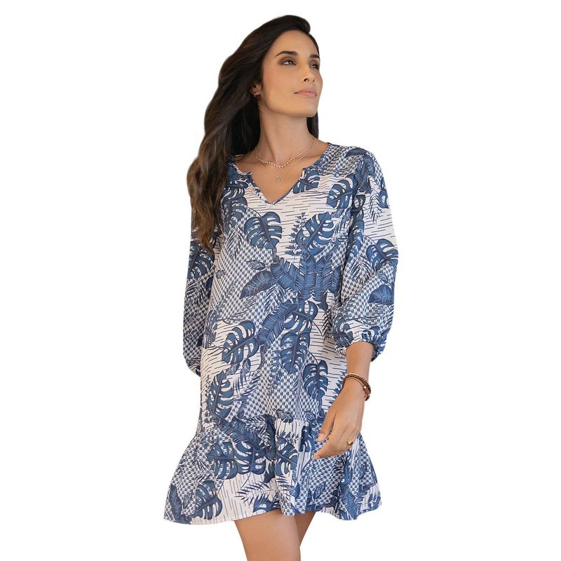 RUTTA - Vestido Corto Para Mujer Estampado Tropical Azul Rutta