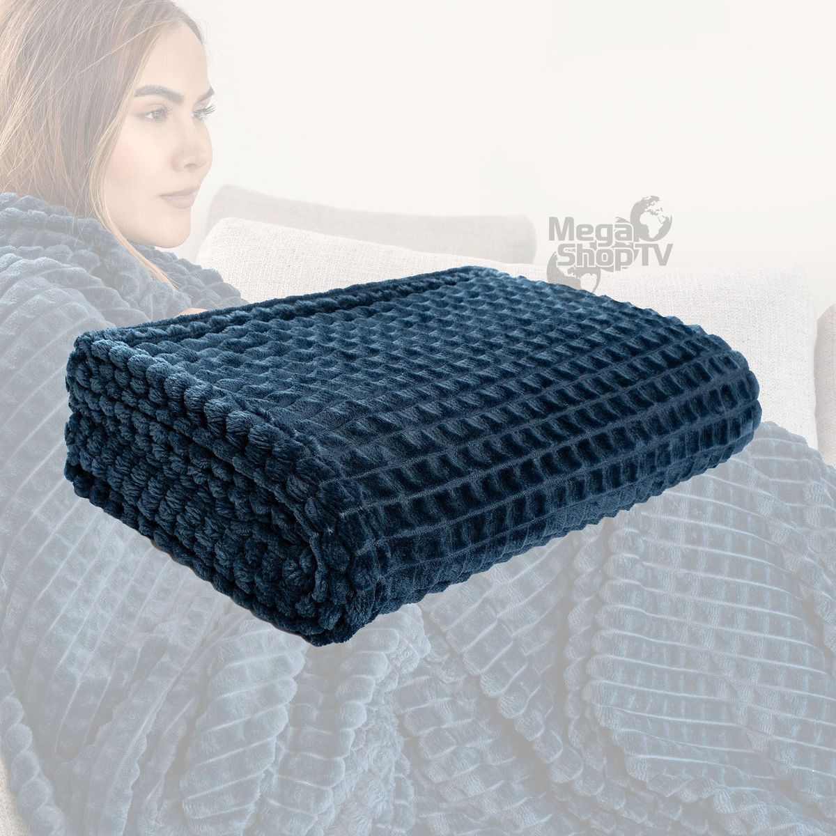ENERGY PLUS - Manta frazada cobija decorativa sofá o cama suave y de Lujo Azul