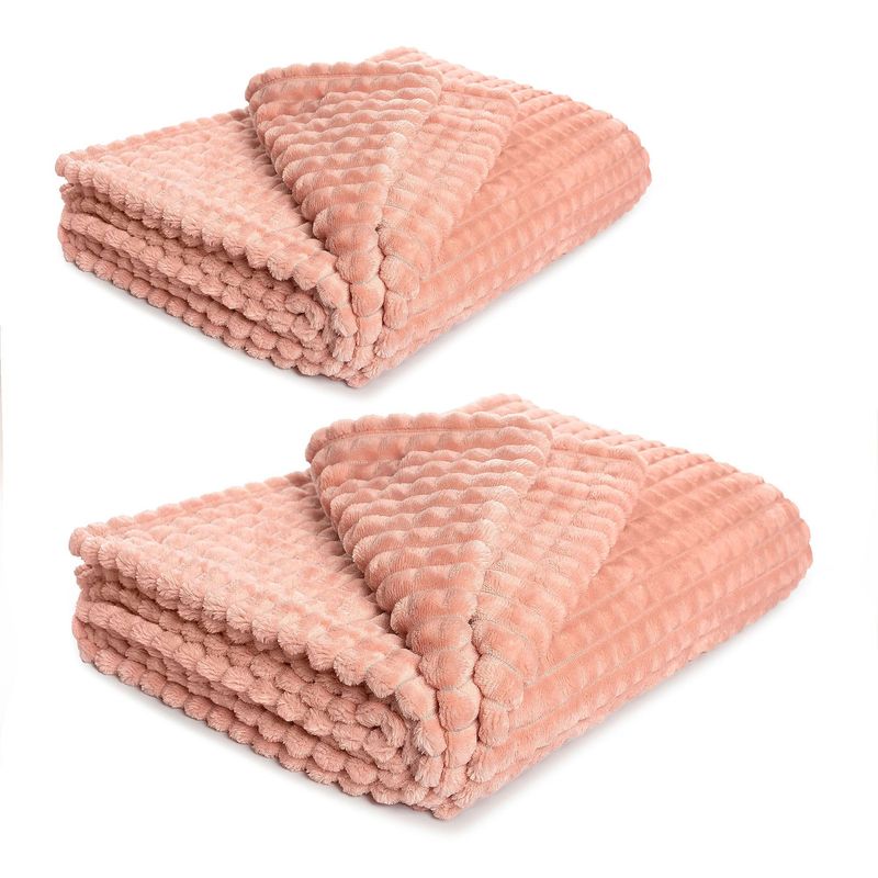 ENERGY PLUS - Set X2 Mantas frazada cobija decorativa sofá o cama de Lujo Rosa