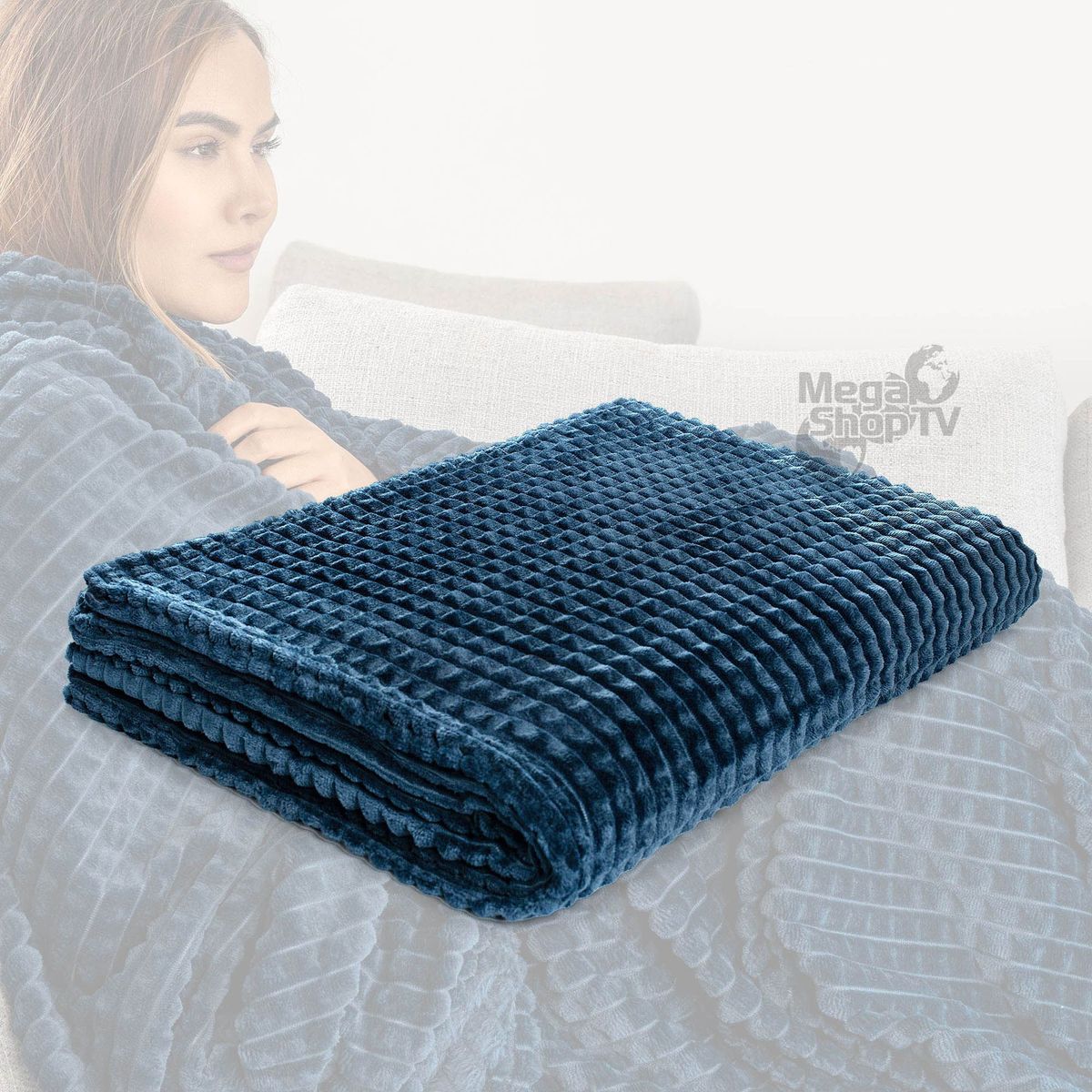 ENERGY PLUS - Cobija grande decorativa manta frazada suave y de Lujo Azul