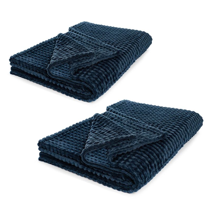 ENERGY PLUS - Set X2 Cobija grande decorativa manta frazada suave Lujosa Azul