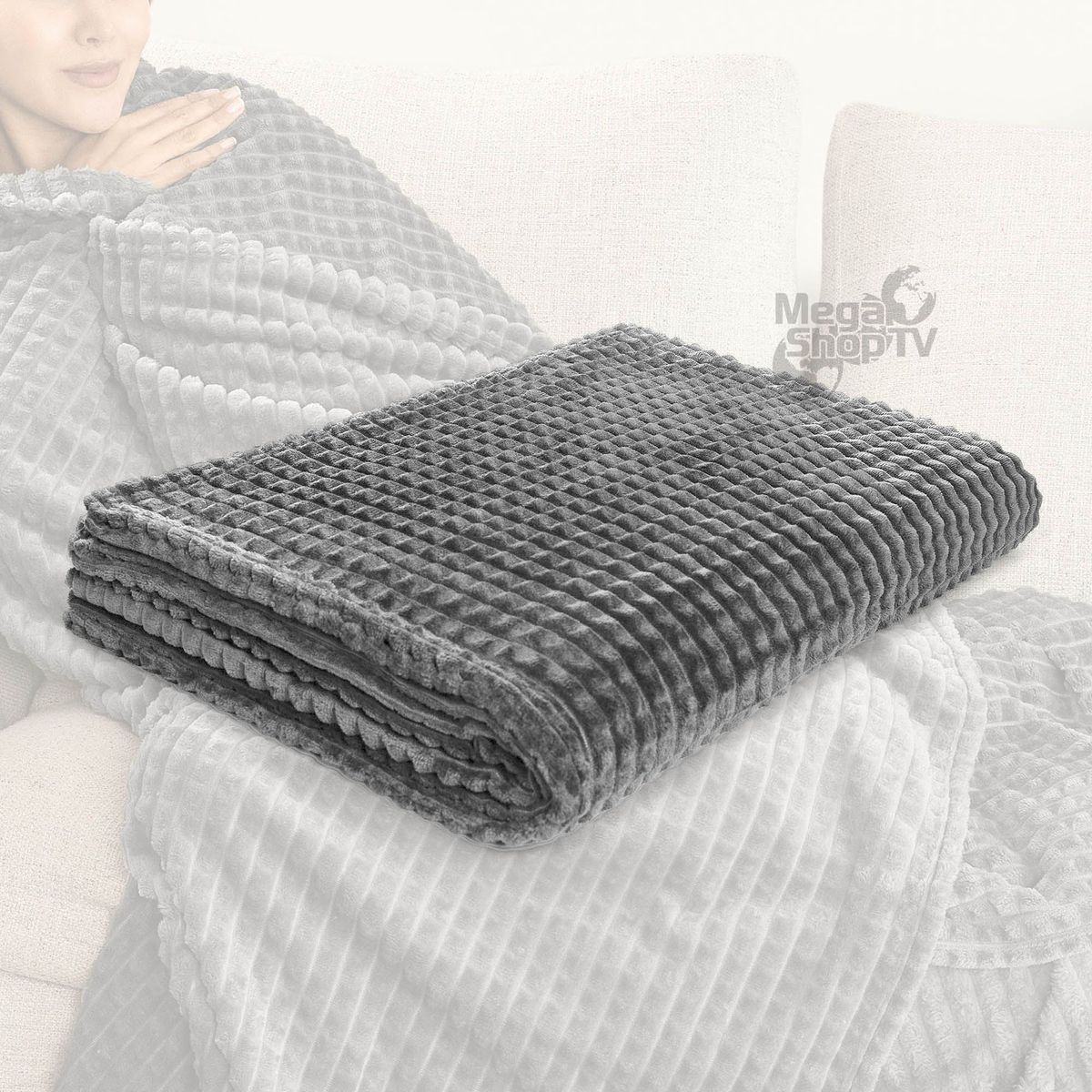ENERGY PLUS - Cobija grande decorativa manta frazada suave y de Lujo Gris