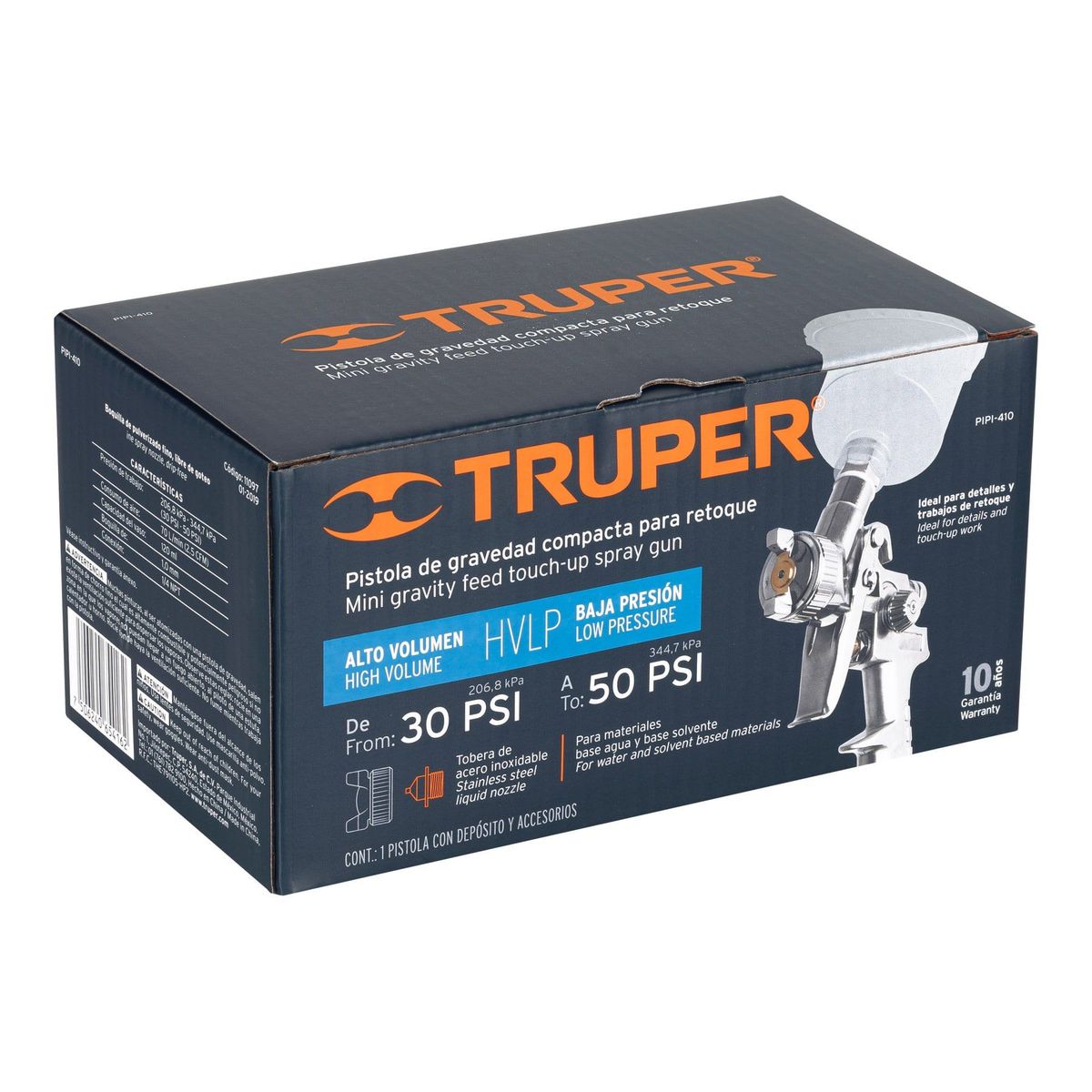 TRUPER - Pistola p/retoque gravedad HVLP vaso plástico, 1 mm, Truper