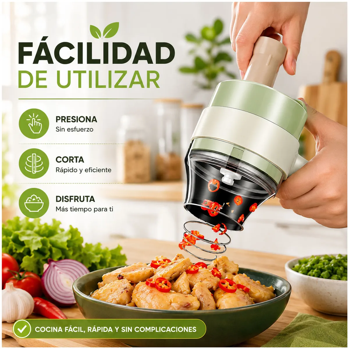 ONE PIXEL - Cortador Picador Eléctrico 4 En 1 Multifuncional Picatodo Cocina