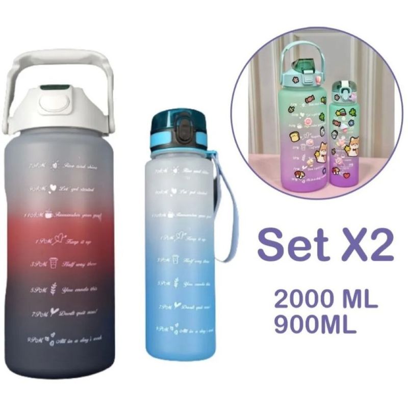 VARIOUS - Termo Botella De Agua X 2 Motivacional Mas Sticker 2 Litros Y 900 ML