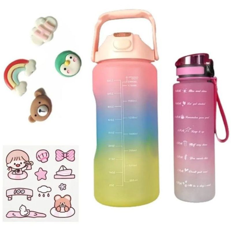 ZHOPI CO - Termo Botella De Agua X 2 Motivacional Mas Sticker 2 Litros Y 900 ML
