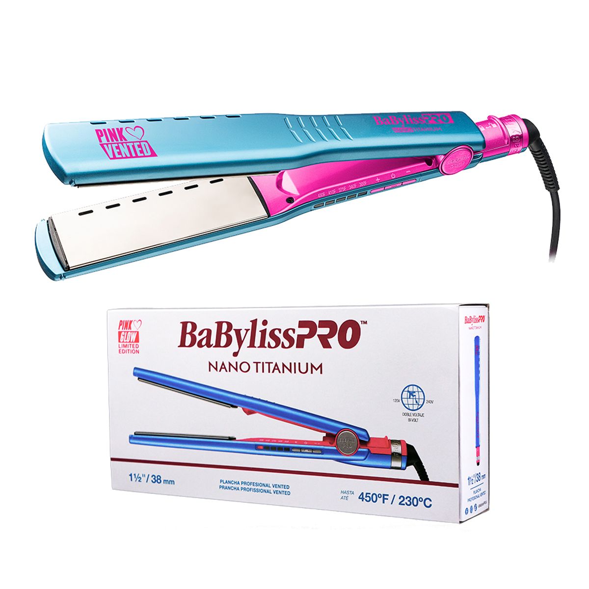 BABYLISS - Plancha Babyliss Nano Titanium Iónica  1 ½" Blue Glow