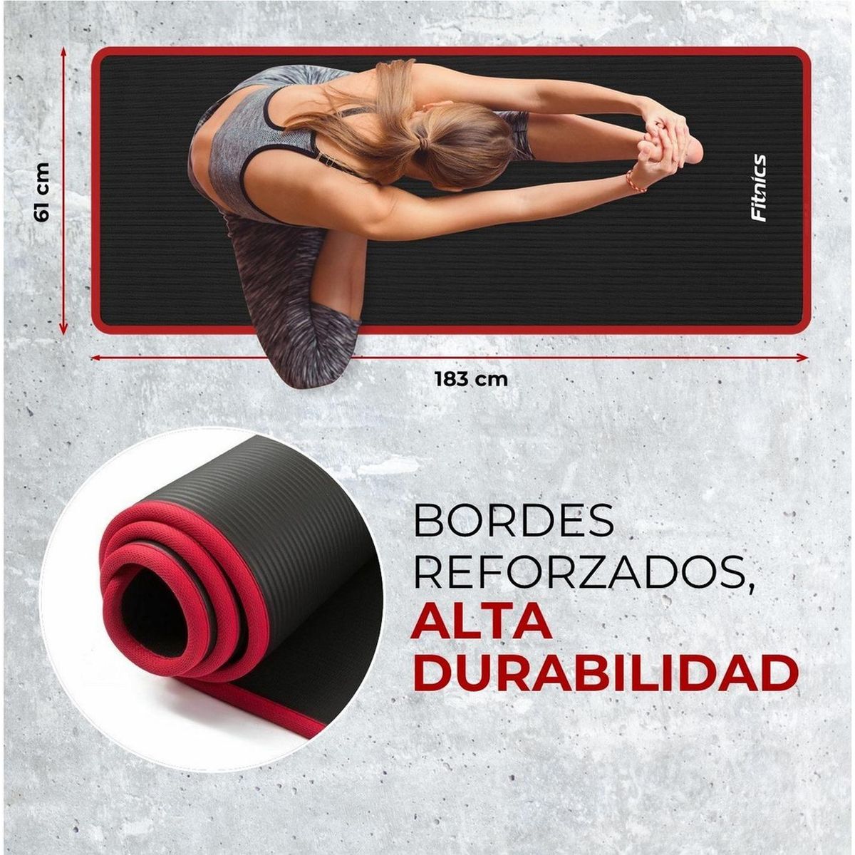 FITNICS - Mat Yoga Colchoneta Tapete Ejercicio 10mm + Bolso + Correa - Negro