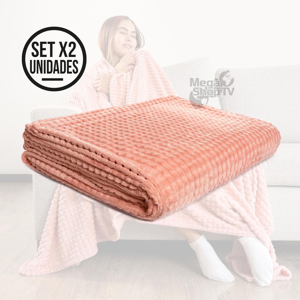 ENERGY PLUS - Set X2 Cobija grande decorativa manta frazada suave Lujosa Rosa