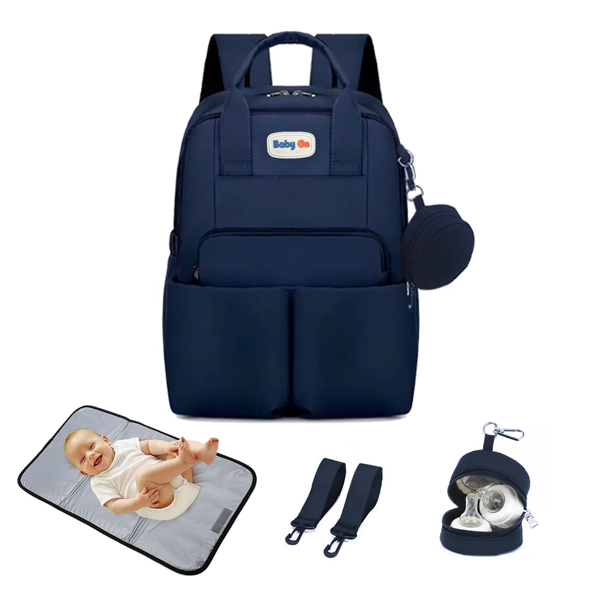 BABY ON - Morral pañalera para bebe con cambiador 3 en 1 usb Azul