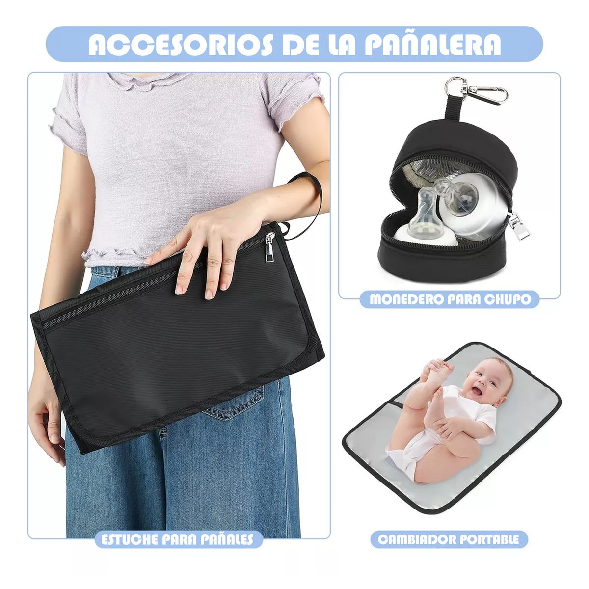 BABY ON - Morral pañalera para bebe con cambiador 3 en 1 usb Azul