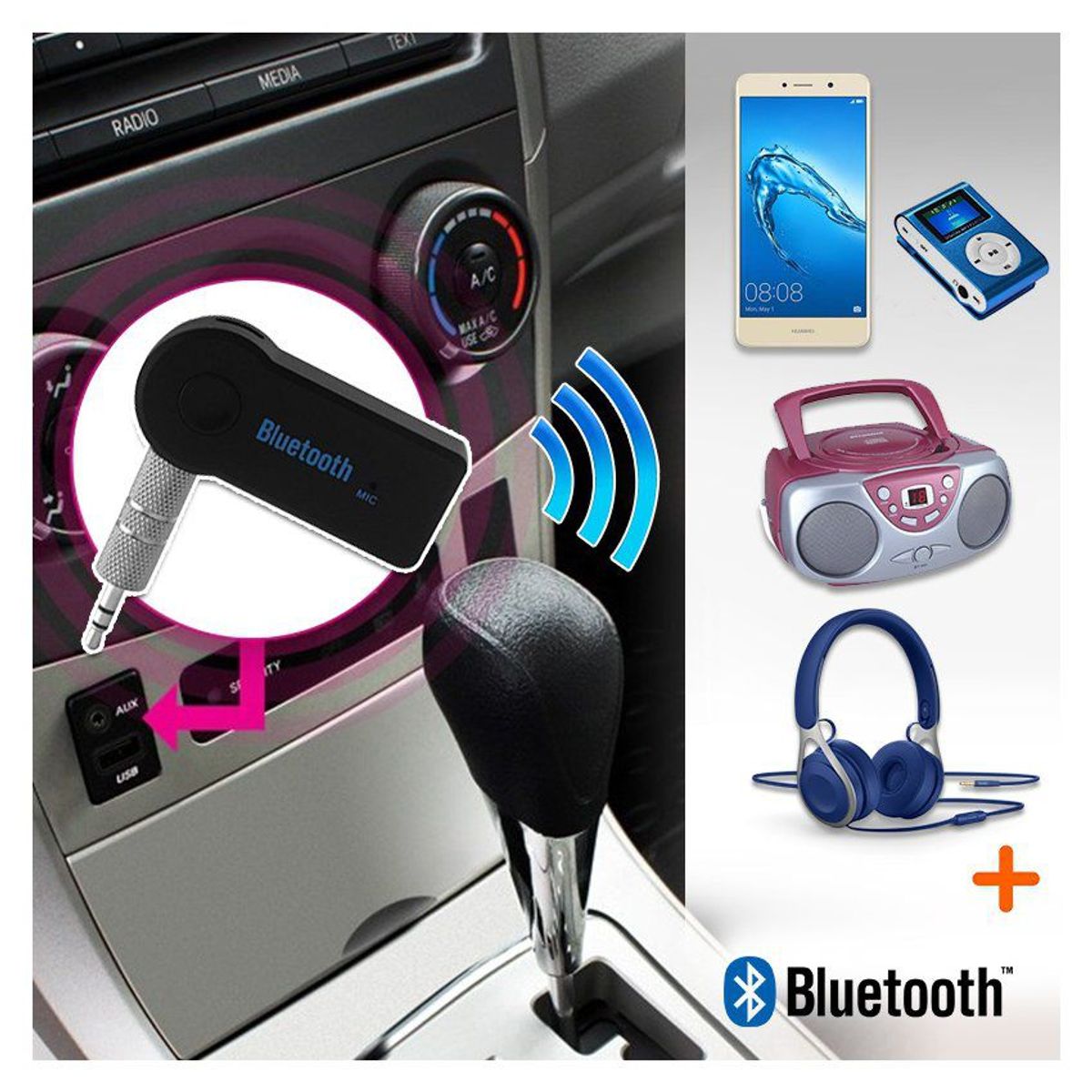 COMPRALOENCASA COM - Convertidor Bluetooth Adaptador Recargable Manos Libres Música