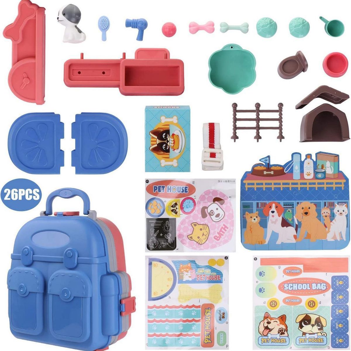 DAYOSHOP - Set Casa De Macotas Maleta Portátil Niño a Didáctico Juego