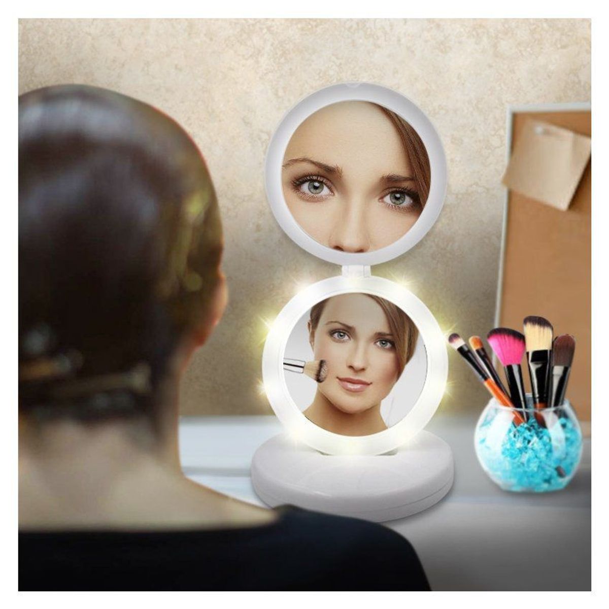 COMPRALOENCASA COM - Espejo Maquillaje Doble Plegable LED Aumento X5 RF 4889